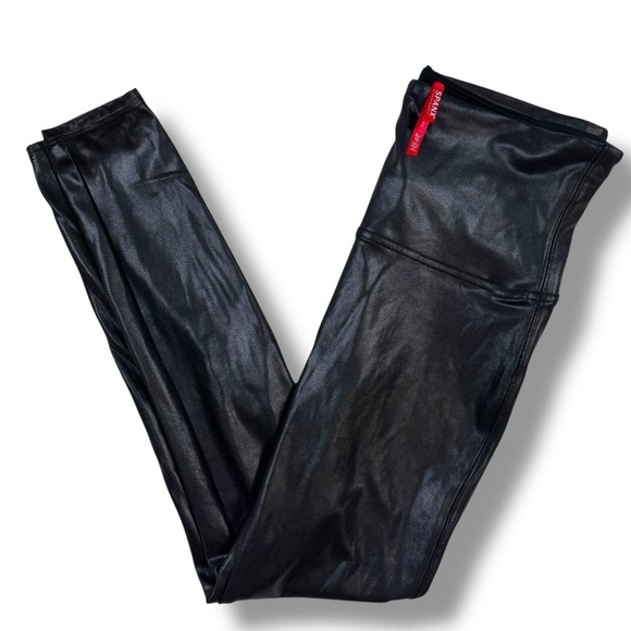 SPANX Pants - Spanx Women's Black Faux Leather Shimmer Pull On Leggings Size XL XLarge